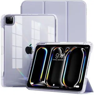 GKABXY Case for iPad Pro 11 (M4 2024) with Pencil Holder | 2-in-1 Removable Clear Back Cover | Supports Apple Pencil Pro & USB-C Charging | Auto Wake/Sleep Function (Purple)