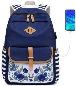 goldwheat Canvas Backpacks for Girls with USB Charging Port School Bookbag