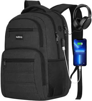 kadilong Laptop Backpack Men Book Bag for Women,School Backpacks for Teen Boys with USB Charger,Back Pack Anti Theft with 15.6 Inch Laptop Compartment for Business College High School,Black