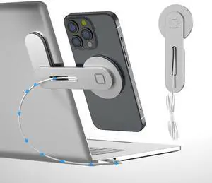 Laptop Phone Holder,15W Fast Wireless Charger Magnetic Phone Holder for Laptop,Adjustable Phone Monitor Side Mount for iPhone 16/15/14/13/12 Series,Slim Portable Computer Expansion Bracket,Sliver