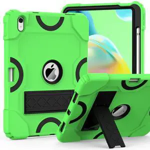Grifobes for iPad 11-inch (A16) 2025 / 10th Generation Case 10.9 inch 2022, iPad 11th / 10th Case with Pencil Holder Heavy Duty Rugged Protective Cover with Kickstand for Girls Kids Green+Black