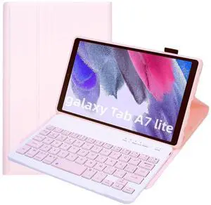Lrufodya Keyboard Case for Samsung Galaxy Tab A7 Lite 8.7" 2021, Candy Colors Detachable Wireless Keyboard with Slim Cover for Model SM-T220 T225 T227 (Pink)