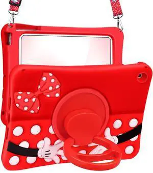 Lotadilo Cute Case for iPad 9th/8th/7th Generation - Silicone 3D Design for Girls Women Teens Girly Kawaii Funny Cartoon Soft Stand for iPad Case 9th/8th/7th Generation with Lanyard 10.2 Inch,Red