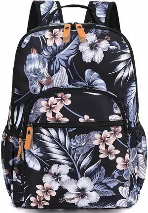 H HIKKER-LINK Laptop Backpack for Women Casual Floral Daypack Shoulder Bag Travel Floral Daypack Black-Gray