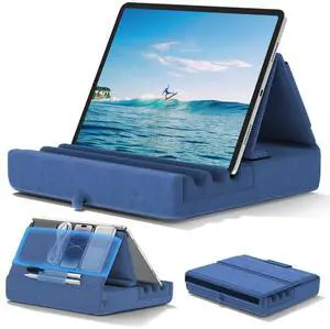 KDD Tablet Pillow Holder, Foldable iPad Stand for Lap, Bed and Desk -Tablet Soft Pad Dock with Pocket & Stylus Mount Compatible with iPad Pro 12.9, 10.5, 9.7 Air Mini 6 5 4 3, Galaxy Tab,E-Reader