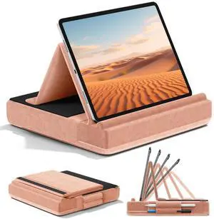 KDD Tablet Pillow Stand, Multi-Angle Viewing Ipad Holder for Lap, Bed and Desk, Foldable Soft Pad Dock with Stylus Mount Compatible with Ipad Pro 12.9, 10.5, 11, Air, Mini, Phones, Books, E-Reader