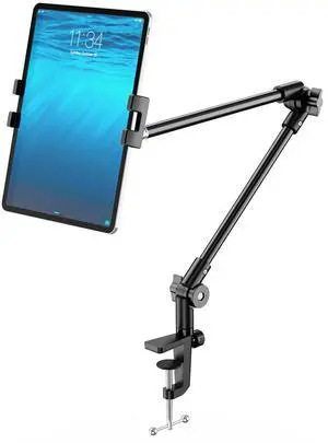 KDD Tablet Stand Holder, Adjustment iPad Phone Mount, 27in Long Arm Webcam Stand Projector Camera Mount for Desk, Fit for 4.7"-12.9" Devices, iPad Pro 12.9 Air Mini, Galaxy Tabs, Switch, iPhone