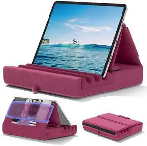 KDD Tablet Pillow Holder, Foldable iPad Stand for Lap, Bed and Desk -Tablet Soft Pad Dock with Pocket & Stylus Mount Compatible with iPad Pro 12.9, 10.5, 9.7 Air Mini 6 5 4 3, Galaxy Tab, E-Reader