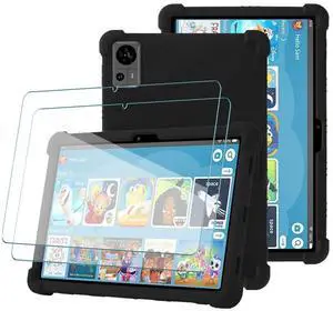 Kebiory Compatible for TECLAST T60 Tablet Case Shockproof Soft Silicone Lightweight Anti-Slip Kids Friendly Cover with Kickstand / 2Pcs Screen Protector for TECLAST T60 Android 14 Tablet - Black