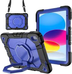 KepaiTok Case for iPad (A16) 11thGeneration 11" 2025/ iPad 10th Generation with Pencil Holder 2022 10.9 Inch, Heavy Duty Shockproof Rugged Protective Case with 360° Rotate Hand Stand.(Black+Blue)