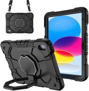 KepaiTok Case for iPad (A16) 11thGeneration 11" 2025/iPad 10th Generation with Pencil Holder 2022 10.9 Inch, Heavy Duty Shockproof Rugged Protective Case with 360° Rotate Hand Stand.(Black)