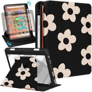 Kidcube for Kindle Fire HD 10/10 Plus Tablet Case - 13th/11th Generation (2023/2021) 10.1" Women Girls Cute Flowers Floral Design Rotating Stand Pencil Holder Folio Cases for Amazon Fire HD 10/10 Plus