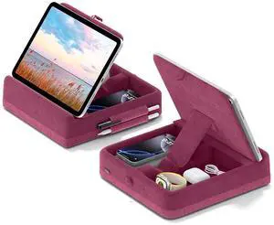 KDD Tablet Pillow Stand with Storage, Foldable iPad Holder for Lap, Desk and Bed, Angle Adjustable Soft Pad Dock with Stylus Mount Compatible with iPad Pro, Air, mini, Book, Phone and Tablet (4-13")