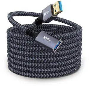 Hisatey USB 3.0 Extension Cable 25 ft - Nylon Braided USB Extender for Webcam, Camera, Phone, Mouse, Keyboard, Printer and More