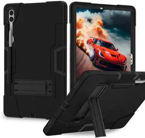 Kezigud Shockproof Kickstand Case for Galaxy Tab S9 Plus/S9 FE Plus 12.4'', Heavy Duty Hybrid Rugged Three Layer Soft Silicone +Hard PC with S-Pen Holder Cover for Samsung Tab S9+ S9 FE+ 2023 (Black)