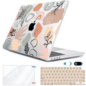 HOHAIYOO Compatible with MacBook Pro 14 inch Case 2021 2022-2024 Release A2442 A2779 A2918 A2992 M3 M2 M1 Pro/Max & Touch ID, Hard Shell&Keyboard Cover&Screen Protector&Webcam Cover, Abstract Plant