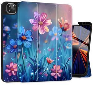 May Chen Case for iPad Pro 13-inch 2024 5th Generation M4 Chip, [Built Pencil Holder Supports Pencil 2/USB-C] Soft TPU Back Cover with Trifold Stand Support Auto Wake/Sleep, Flowers Growing