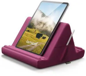 Lamicall Tablet Pillow Stand, Tablet Holder for Bed - Pillow Soft Pad Holder for Lap with Pocket & 4 Viewing Angles, for iPad Pro 12.9, 11, Air, Mini, Kindle, 4-13" Phone and Tablet, Purplish Red