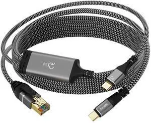 USB C to Ethernet Cable 6 FT, Type C to RJ45 Cord with USB-C Male 100W PD Fast Charging (PD Next to USB-C Port), Ethernet and Charging Two in One, Gigabit, for MacBook Surfing Internet and Charging