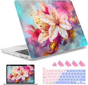 May Chen for New MacBook Pro 13 Case 2022 2020 Release (A2338 M1 M2/A2289/A2251), Plastic Crystal Hard Shell Case Cover with Keyboard Cover for MacBook Pro 13-inch Touch Bar, Watercolor Floral