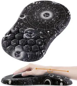 Laokiiy Mouse Pad Wrist Support, Ergonomic Mouse Pad with Wrist Rest, Comfortable Computer Mouse Pad for Laptop, Pain Relief Mousepad with Non-Slip PU Base Sun Moon