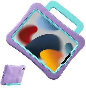LeiJue Kids Case for iPad 7th/8th/9th Gen 10.2 inch, Light Weight Heavy Duty/Shockproof/Drop Proof with Handle/Kickstand, Child Friendly Protective Cover for iPad 10.2" 2019/2020/2021 (Purple)