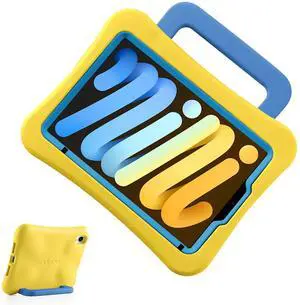 LeiJue Kids Case for iPad Mini 7 (A17 Pro) 2024 /iPad Mini6 2021, Light Weight Heavy Duty/Shockproof/Drop Proof with Handle/Kickstand, Child Friendly Cover for iPad Mini 7th/6th Gen 8.3inch (Yellow)