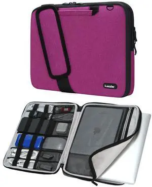 iCozzier 11-11.6 Inch Handle Laptop Briefcase Shoulder Bag Electronic Accessories Organizer Messenger Carrying Case Laptop Sleeve Protective Bag with Shoulder&Luggage Strap - Rose