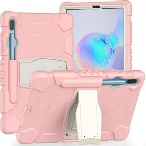 KYJX Case for Samsung Galaxy Tab S6 10.5 Inch SM-T860/SM-T865, Dual Layer Slim Heavy Shockproof Rugged Boys Girls Silicone Case with Kickstand (Cherry Pink)