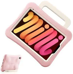 LeiJue Kids Case for iPad Mini 7 (A17 Pro) 2024 /iPad Mini6 2021, Light Weight Heavy Duty/Shockproof/Drop Proof with Handle/Kickstand, Child Friendly Cover for iPad Mini 7th/6th Gen 8.3inch (Pink)