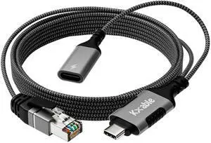 USB C to Ethernet Cable 10 FT, Type C to RJ45 Cord with USB-C Female 65W PD Fast Charging, Internet and Charging Two in One, Gigabit LAN Network, Directly Connected, for Surfing Internet and Charging