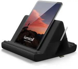 Lamicall Tablet Pillow Holder Stand - Tablet Pillow Soft Pad Dock for Lap, Bed and Desk with Pocket & 4 Viewing Angles, for iPad Pro 13, 11, 12.9, Air, Mini, Kindle, iPhone, 4-13" Devices, Black