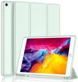 iMieet iPad 9.7 Case (2018/2017 Model, 6th/5th Generation), Smart Cover with Pencil Holder and Soft Baby Skin Silicone Back and Full Body Protection, Auto Wake/Sleep Cover (Pale Green)