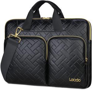 Lacdo 360deg Protective Laptop Shoulder Bag, 14 inch Computer Bag for 14 inch New MacBook Pro M4/M3/M2/M1 Chips Pro Max A3112 A3401 A3185 A2918 A2992 A2779 A2442 2024-2021 Messenger Bag, Elegant Black