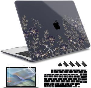 May Chen Compatible with MacBook Air 13 inch Case 2021, 2020 2019 2018 Release Model: M1 A2337 A2179 A1932, Plastic Hard Shell Case Cover for MacBook Air 13 inch with Retina Dispaly, Gold Floral