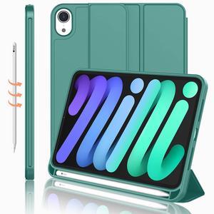 iMieet iPad Mini 7 Case 2024 (A17 Pro), iPad Mini 6 Case (8.3-Inch,2021 Model), iPad Mini 7th/6th Generation Case with Pencil Holder, Trifold Stand Smart Case with Soft TPU Back,Forest Green