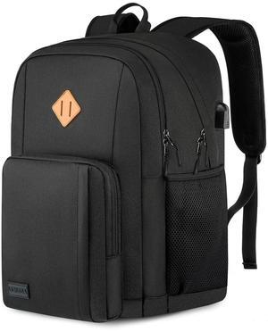 Backpack for Men Women, School Backpacks for Teen Boys Girls, Lightweight Laptop Backpack for Travel with USB Charger, Water Resistant Black Backpack