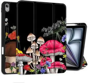 MEEgoodo Case for iPad Air 13 inch 2025 2024 (M3/M2), Tablet Cases with Trifold Stand + Pencil Holder + Auto Wake/Sleep + Soft TPU Back Cover, Forest of Mushrooms