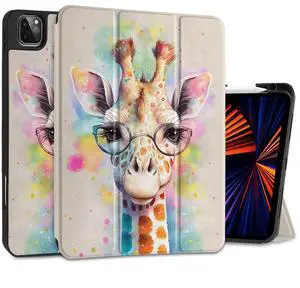 MEEgoodo Case for iPad Pro 12.9 Case M2 6th/5th/4th/3rd Generation 2022 2021 2020 2018, Protective Tablet Cover with Soft Back Shell for Kids, Giraffe