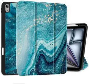 MEEgoodo Case for iPad Air 13 inch 2025 2024 (M3/M2), Tablet Cases with Trifold Stand + Pencil Holder + Auto Wake/Sleep + Soft TPU Back Cover, Abstract Ocean