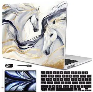 LCMOCICO for M4 MacBook Air 13.6 inch Case 2025 2024 2023 2022 Release M4 A3240 M3 A3113 M2 A2681 with Touch ID, Pattern Plastic Hard Shell & Screen Protector & Keyboard Cover, Unique Horse