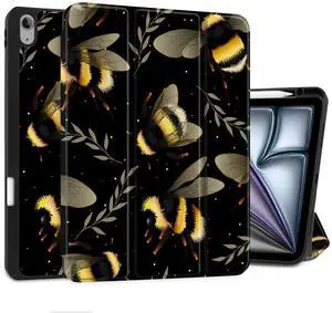MEEgoodo Case for iPad Air 13 inch 2025 2024 (M3/M2), Tablet Cases with Trifold Stand + Pencil Holder + Auto Wake/Sleep + Soft TPU Back Cover, Bumblebee & Leaves
