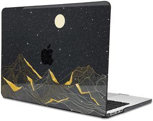 LCMOCICO for M4 MacBook Air 13.6 inch Case 2025 2024 2023 2022 Release A3240 A3113 M3 A2681 M2 Liquid Retina Display & Touch ID, Glitter Crystal Black Plastic Hard Shell Cover, Gold Mountain & Moon