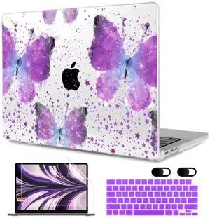 MEEgoodo Case for M4/M3/M2 MacBook Air 13.6 inch Case 2025 2024 2022, Fit Model A3240/A3113/A2681, Laptop Hard Shell with Keyboard Cover Compatible with MacBook Air 13 inch, Purple Butterfly