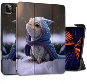 MEEgoodo Case for M4 iPad Pro 13 inch Case 2024, Tablet Cover with Trifold Stand + Pencil Holder + Auto Wake/Sleep + Soft TPU Back Cover for Kids, Cute Dragon Cub