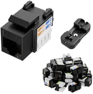Iwillink 10Gbps Cat6 Keystone Jack RJ45 Modular Ethernet Jack Insert, Punch Down Adapter 25-Pack with Stand, Black