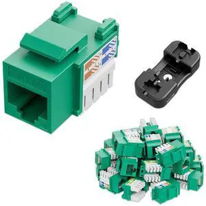 Iwillink 10Gbps Cat6 Keystone Jack, RJ45 Keystone Jack 25-Pack and Keystone Punch-Down Stand, UTP Modular Ethernet Jack Insert 90-Degree, Punch Down Keystone Jack Adapter, Green
