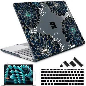 Lepeoac Compatible with 12.4 inch Microsoft Surface Laptop Go 3 Go 2 Go 1 Models: 1943 2013(2023 2022 2020 Release, Plastic Hard Shell Case with Keyboard Cover & Screen Protector, Luxury Floral