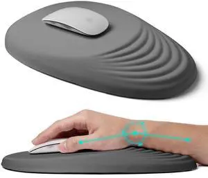 LSLXDCLJ Ergonomic Mouse Pad with Wrist Rest Support,Mousepad Relief Carpal Tunnel Pain, Entire Memory Foam Mouse Pad with Non-Slip PU Base, Wireless Mouse Pad, Gray