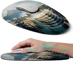 LSLXDCLJ Ergonomic Mouse Pad with Wrist Rest Support, Memory Foam & PU, Forest Sunrise